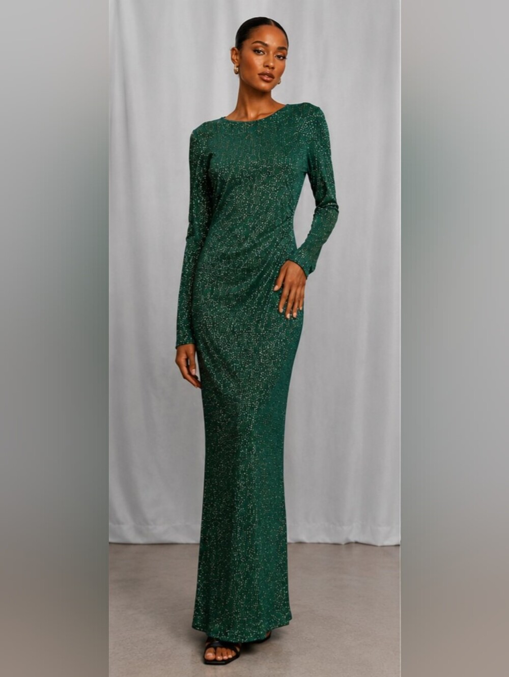 Oak & Trellis & Oak Long Sleeve Emerald Green Shimmering Evening Gown (ONLY)